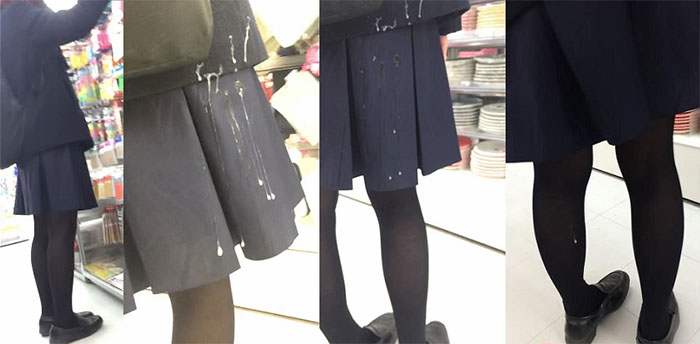 【顔出し】激エロ黒スト制服にめくり＆大量ぶっかけ