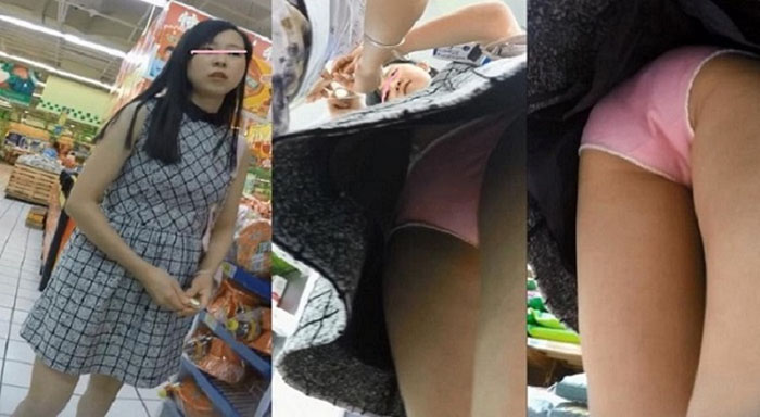 【フロントラインを狙った盗○！】ロリ系女の子の顔出しパンチラ☆