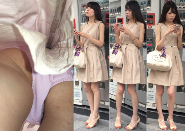 4K　姫系色白超絶美人お姉さん　~生脚スカートをエスカにてめくり逆さ撮りで~