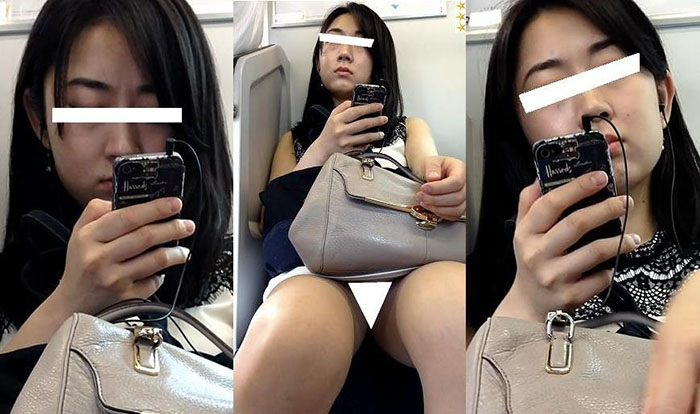 (電車対面）（顔出し）美人OLさん、白のワンピース…、スカート丈短いのにパンストあんよをくぱぁ～